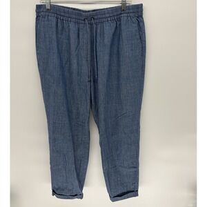 J Crew Chambray Elastic Waist Drawstring Pants Blue Ankle Pockets Women 14